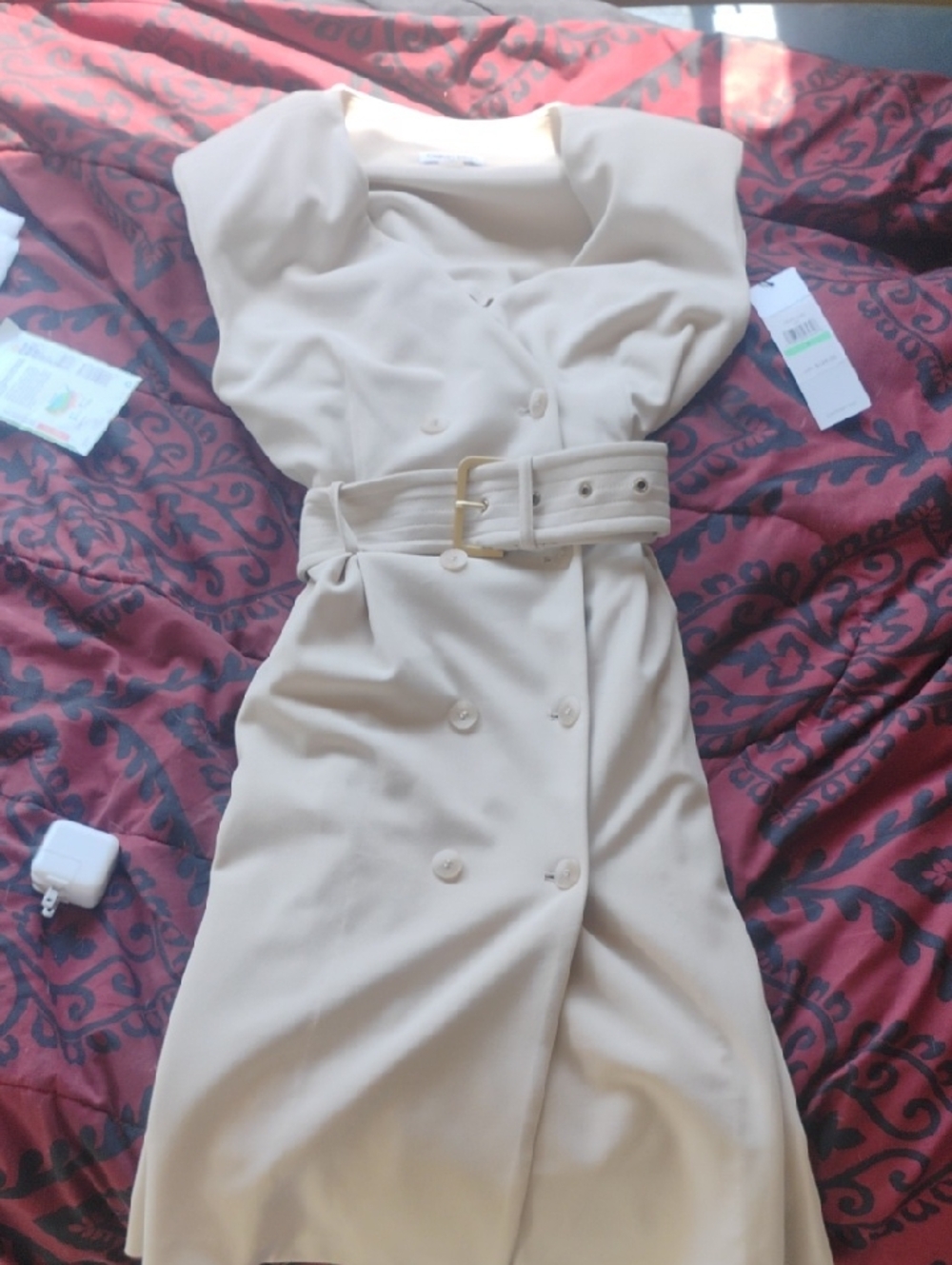 Calvin Klein Cream Sleeveless Double-Breasted Midi Dress with Belt